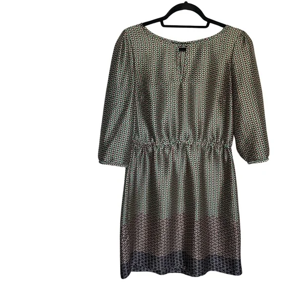 Zara Green Geometric Printed Key Hole 3/4 Sleeves Sheath Career Dress Sz M